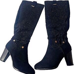 Nancy Li size 11, Black, Chunky Heel Rhinestone Boots, NWT
